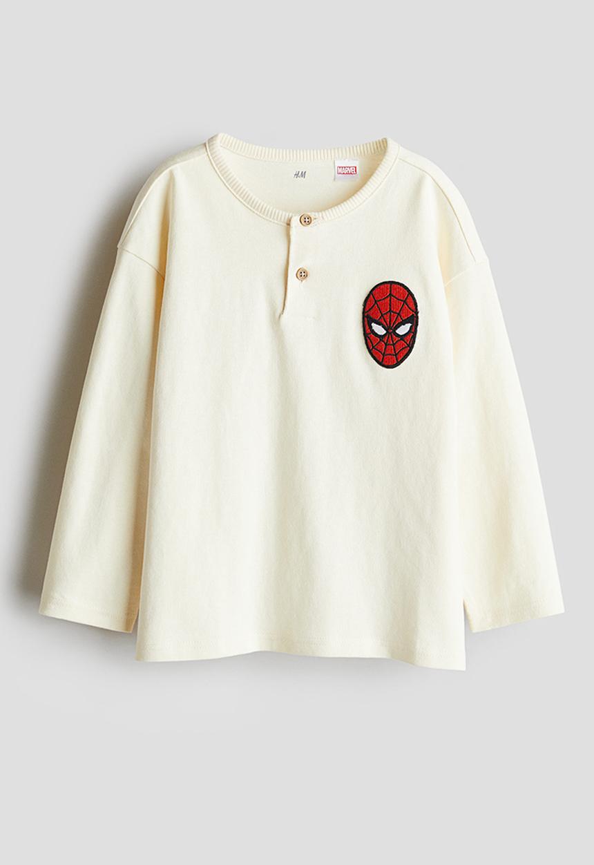 H&M - Cotton henley top - light yellow/spider-man