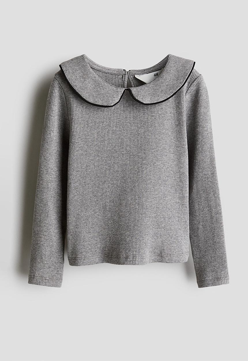 H&M - Collared jersey top - grey marl