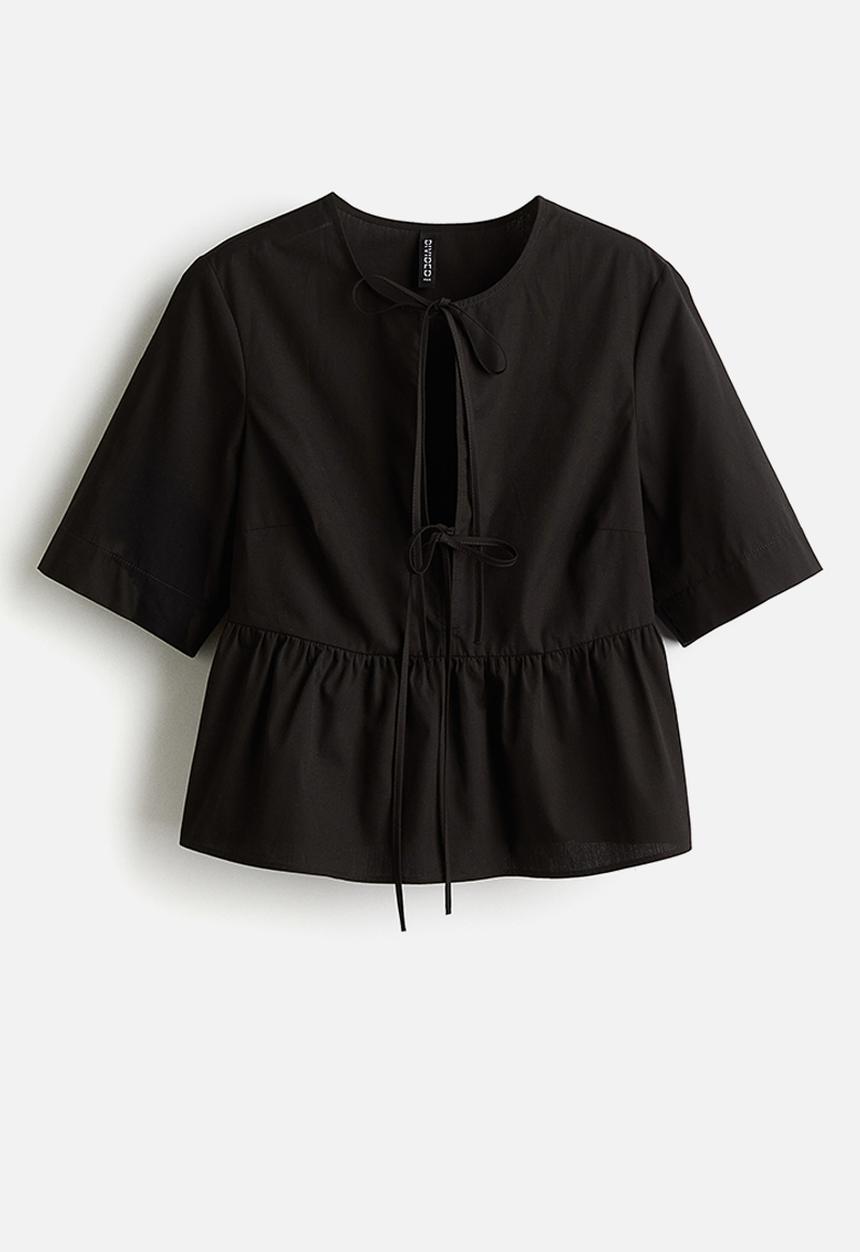 H&M - Tie-front poplin blouse - black