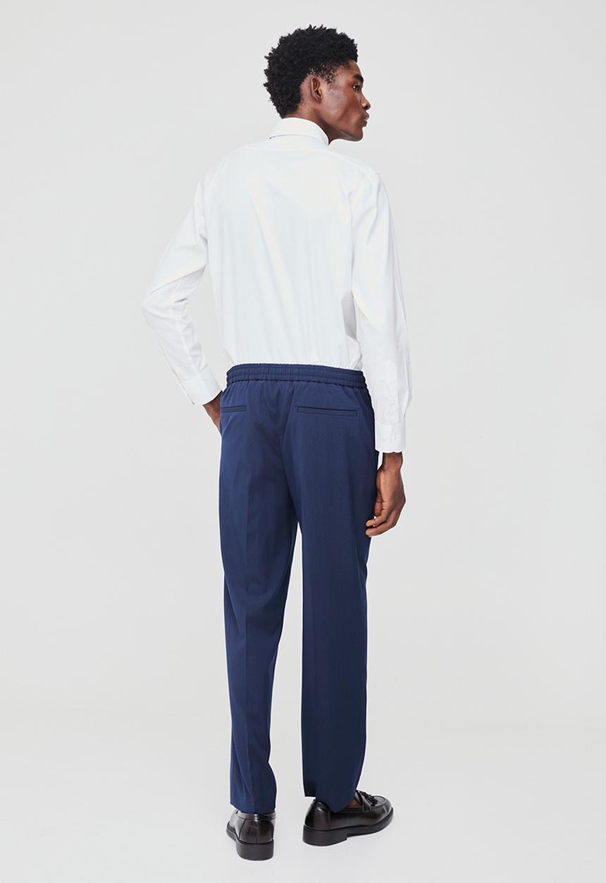 boohooMAN - Elastic Waist Straight Fit Tailored Trousers - Navy