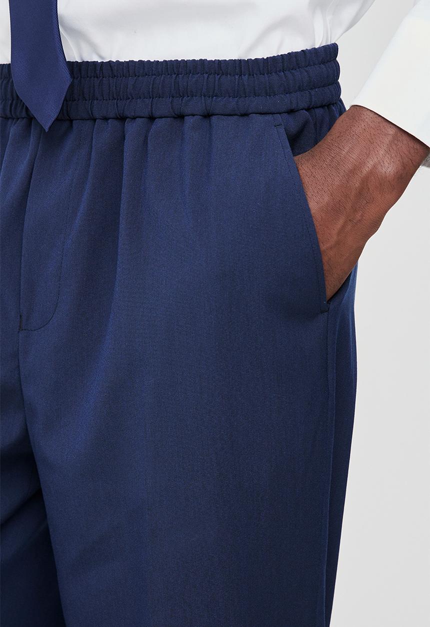 boohooMAN - Elastic Waist Straight Fit Tailored Trousers - Navy