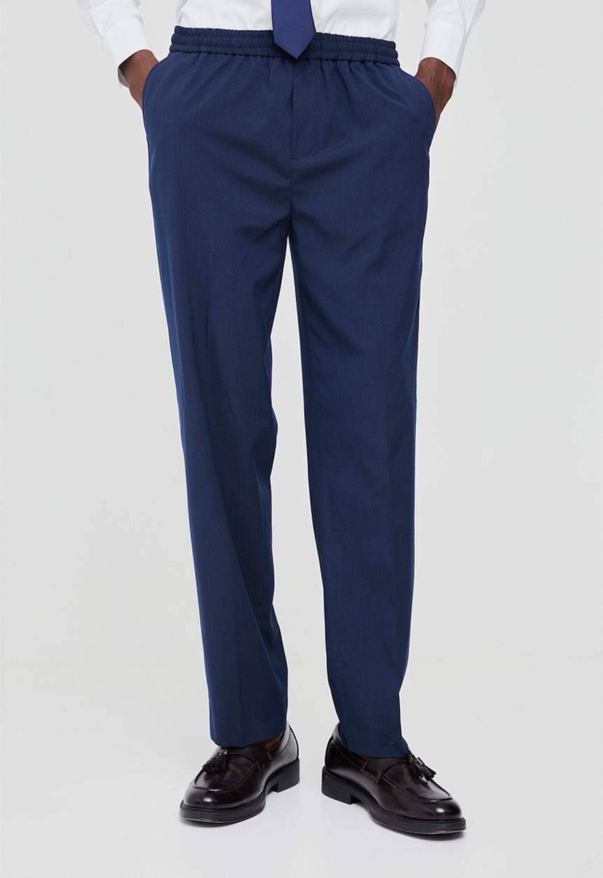boohooMAN - Elastic Waist Straight Fit Tailored Trousers - Navy