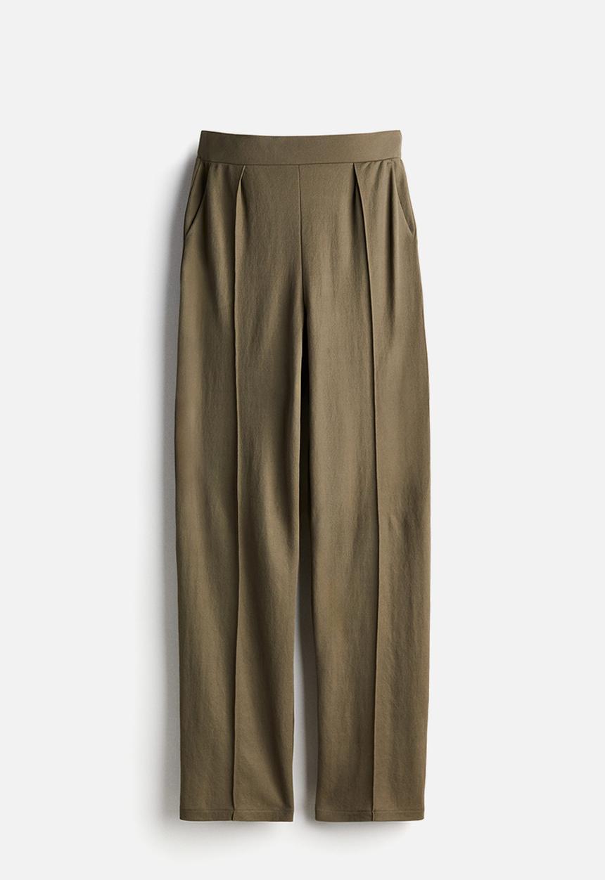 H&M - High-waisted tailored trousers - dark khaki green