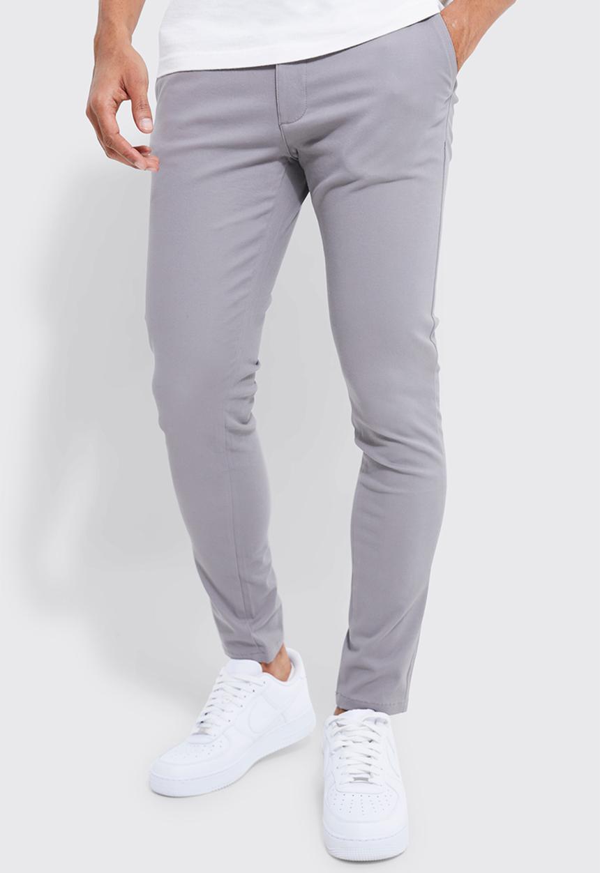 boohooMAN - Fixed Waist Skinny Chino Trouser - Grey