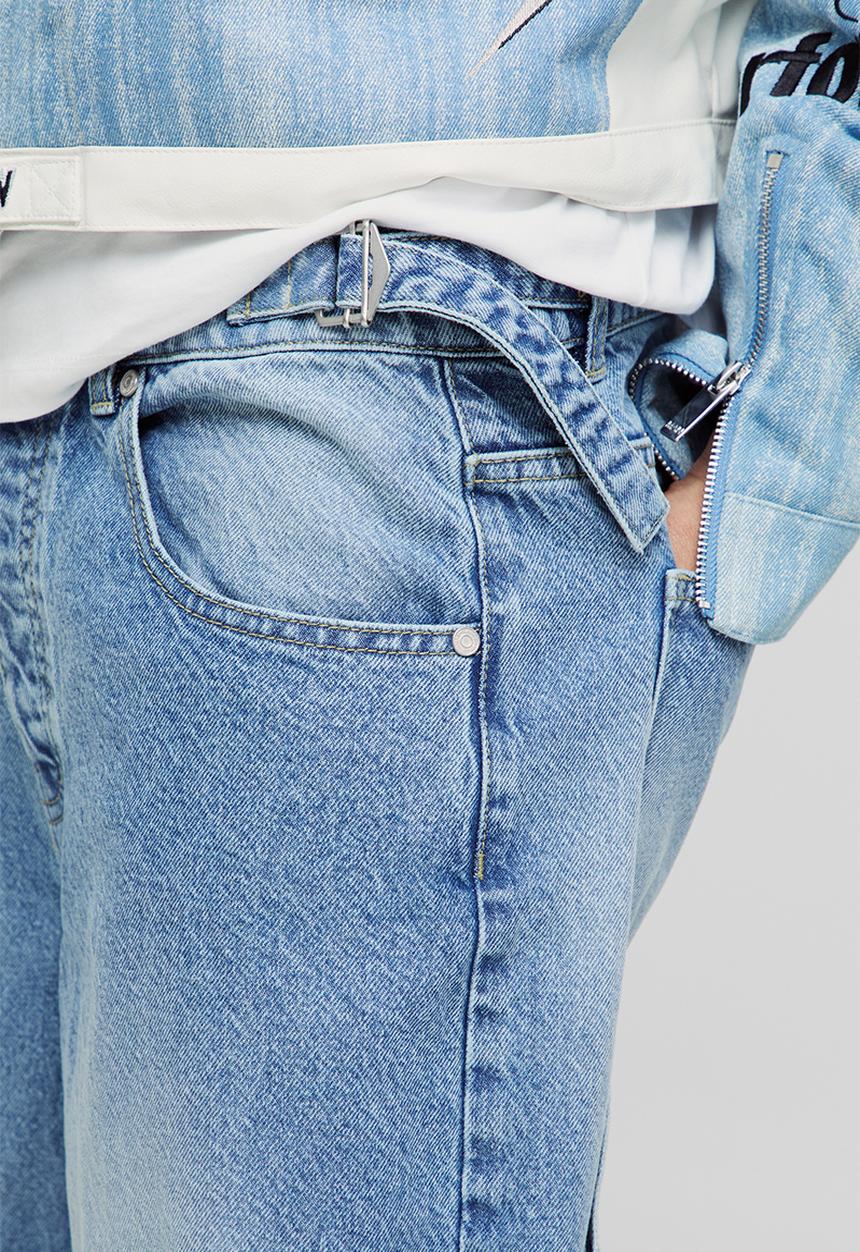 boohooMAN - Washed Adjustable Waist Baggy Carpenter Jeans - Washed Blue
