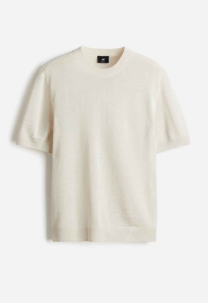 H&M - Regular fit fine-knit T-shirt - light beige