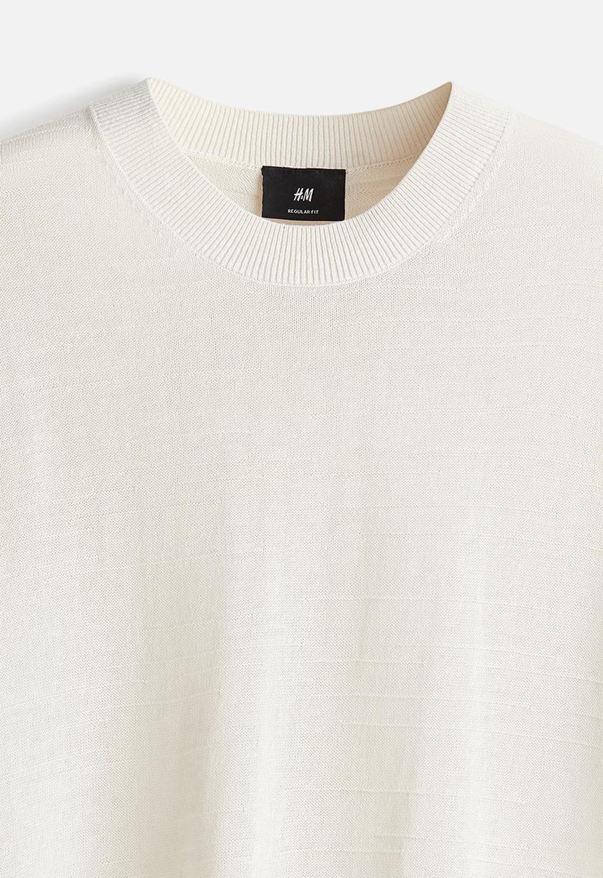 H&M - Regular fit fine-knit T-shirt - light beige