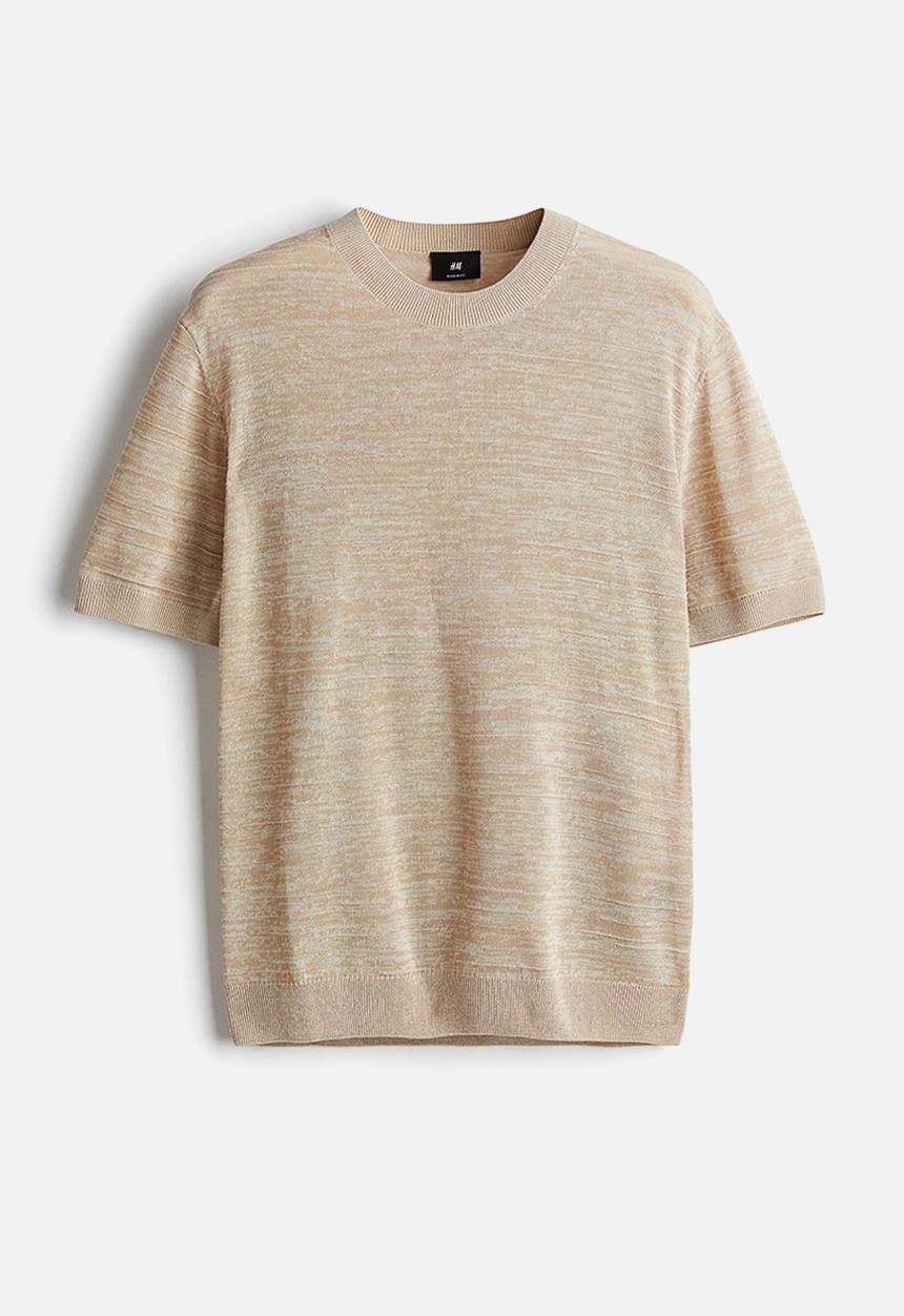 H&M - Regular fit fine-knit T-shirt - beige marl