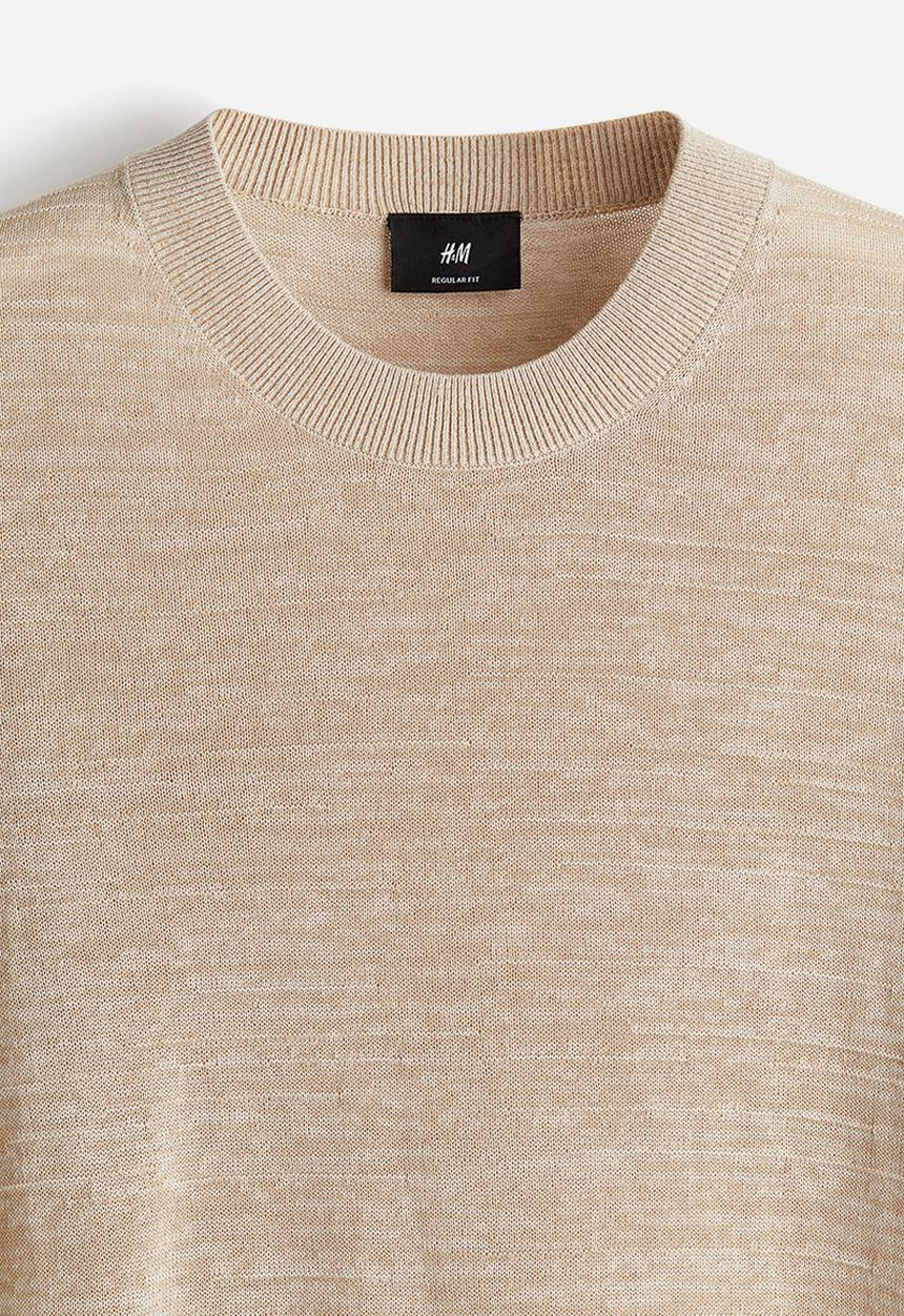 H&M - Regular fit fine-knit T-shirt - beige marl
