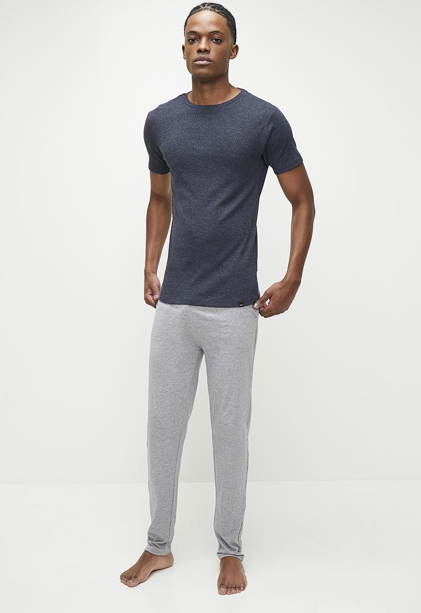 Superbalist - 2-pack premium ribbed crew neck short sleeve tops - grey m & navy mel