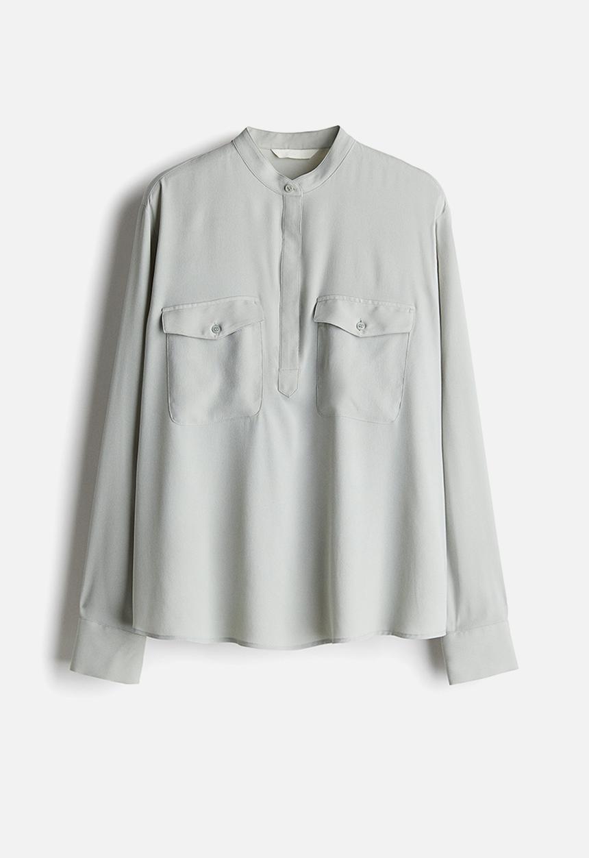 H&M - Band-collar blouse - light sage green