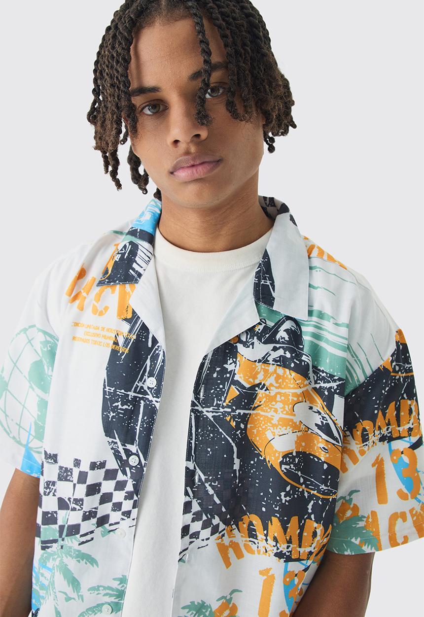 boohooMAN - Oversized Slub Moto Shirt - multi