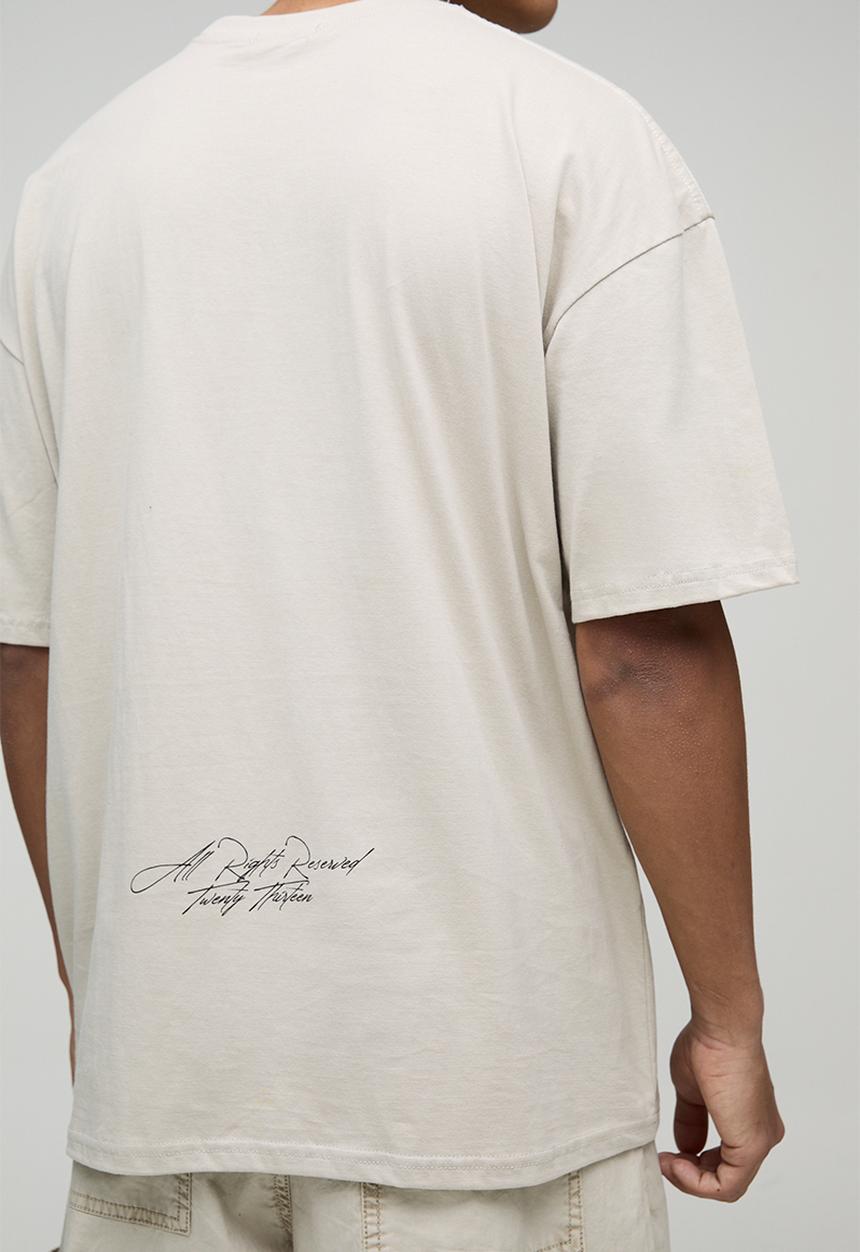 boohooMAN - Oversized Teddy Worldwide Printed T-Shirt - Stone