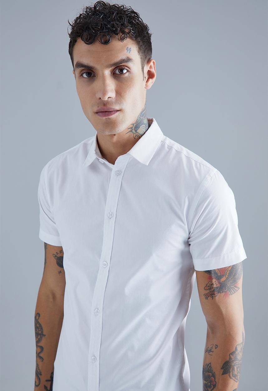 boohooMAN - Stretch Fit Short Sleeve Shirt - white
