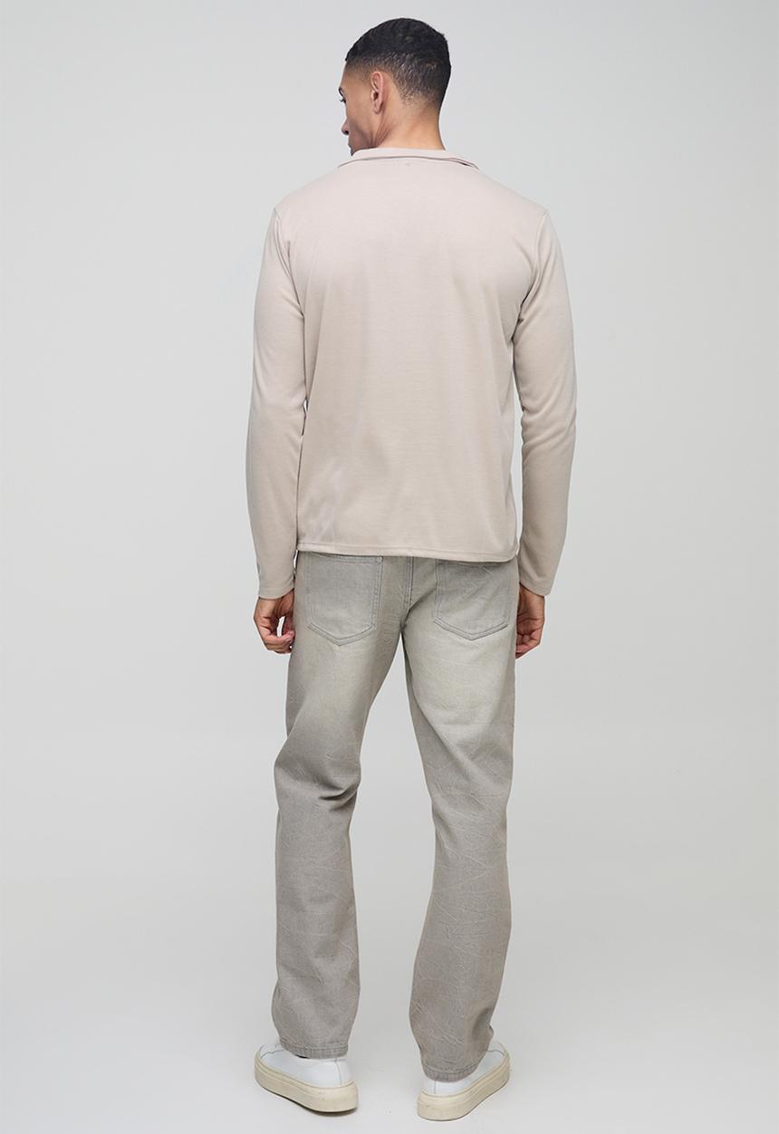 boohooMAN - Regular Fit Long Sleeve Interlock Shirt - Stone