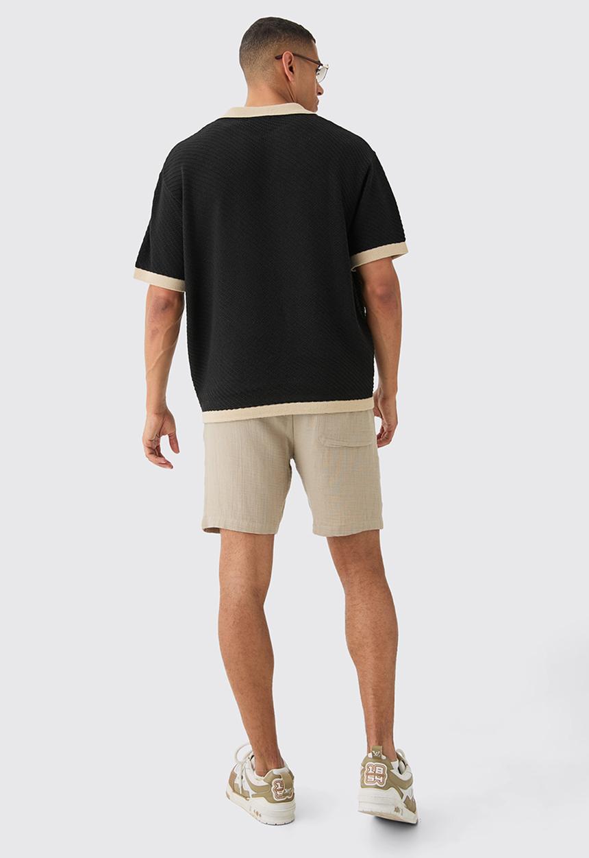 boohooMAN - Oversized Boxy Drop Shoulder Contrast Knit Polo - Black