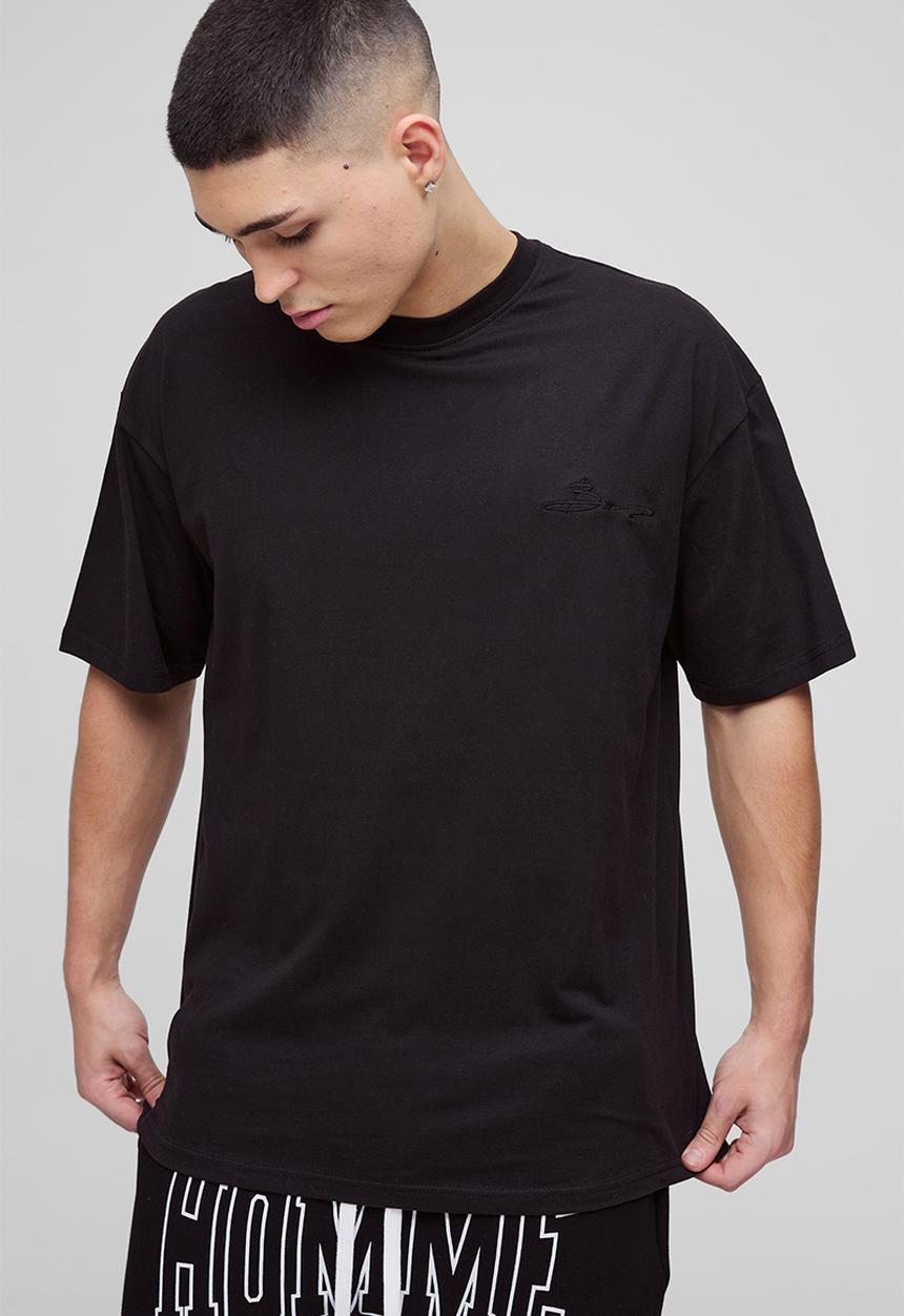 boohooMAN - Oversized BM Signature Embroidered Crew Neck T-shirt - Black