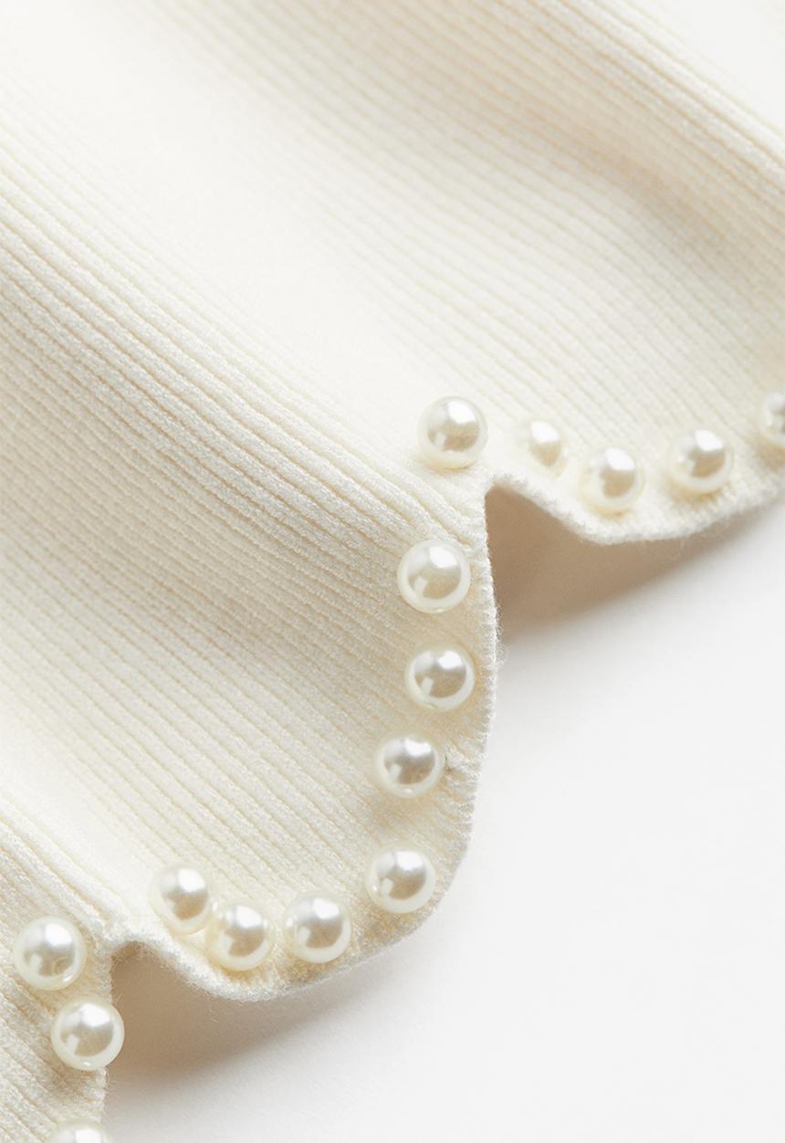 H&M - Bead-embellished knitted top - cream