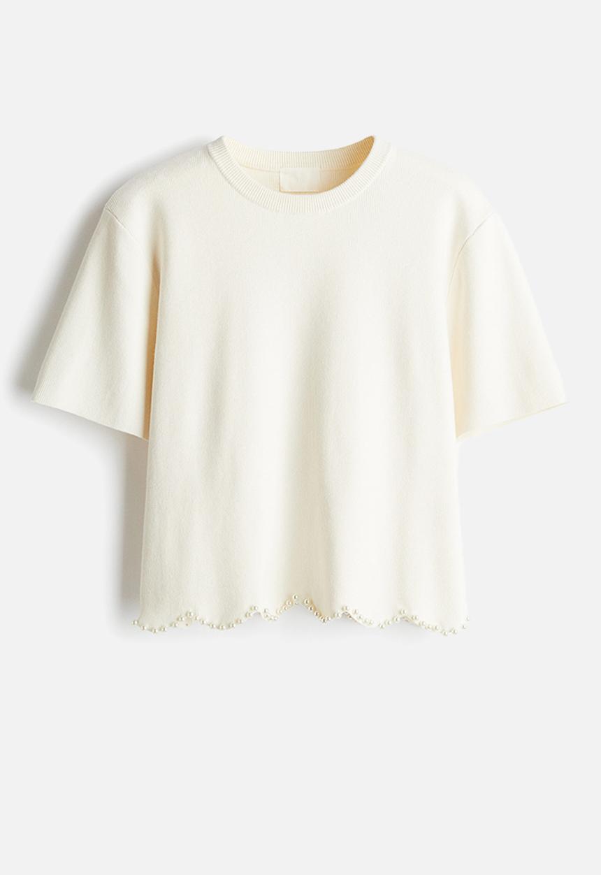 H&M - Bead-embellished knitted top - cream