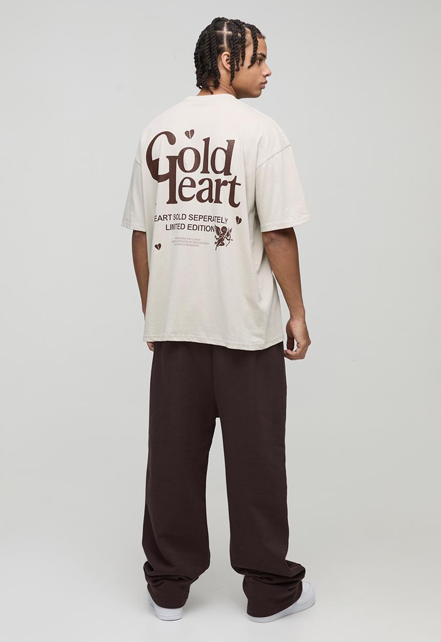 boohooMAN - Oversized Cold Heart Slogan Print T-Shirt - Stone