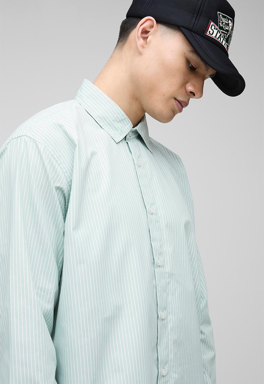 boohooMAN - Super Oversized Long Sleeve Stripe Shirt - Green