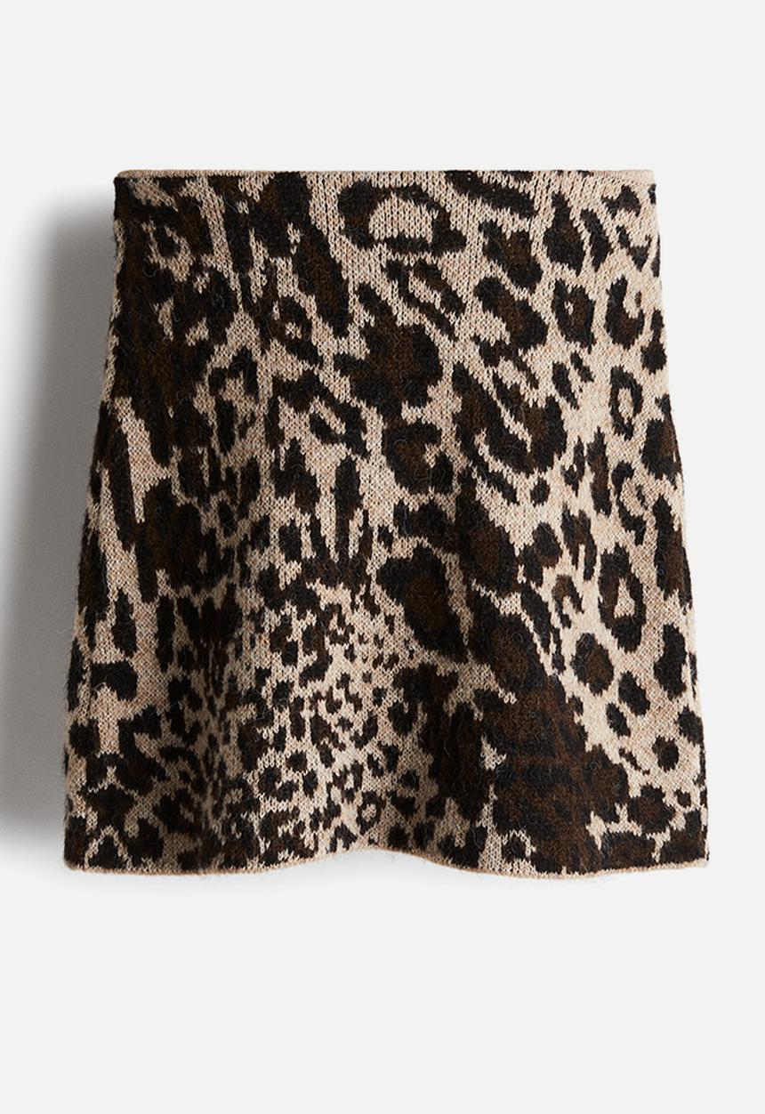 H&M - Jacquard-knit skirt - beige/leopard print