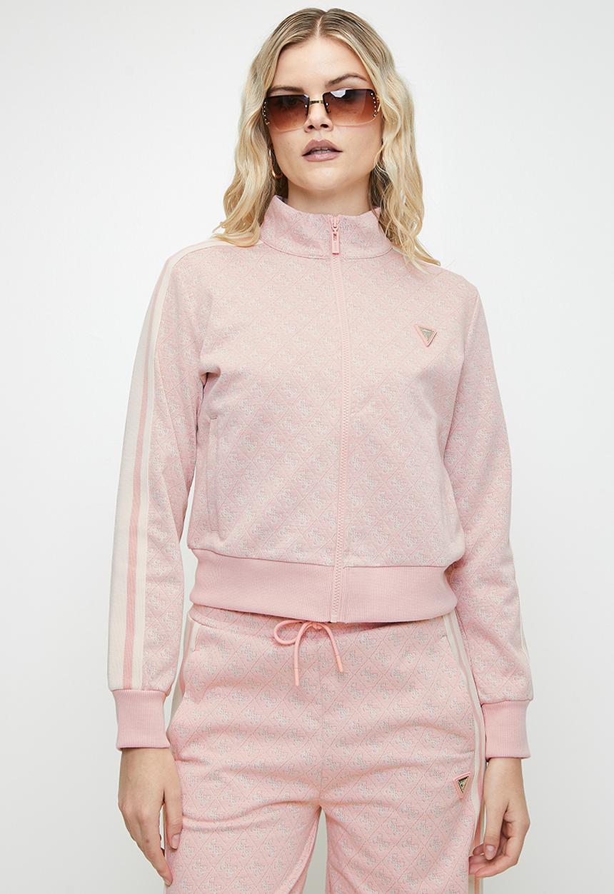 GUESS - JEAN G LOGO FULL ZIP SWEATSHIRT-4G RHOMBUS PINK ROSES