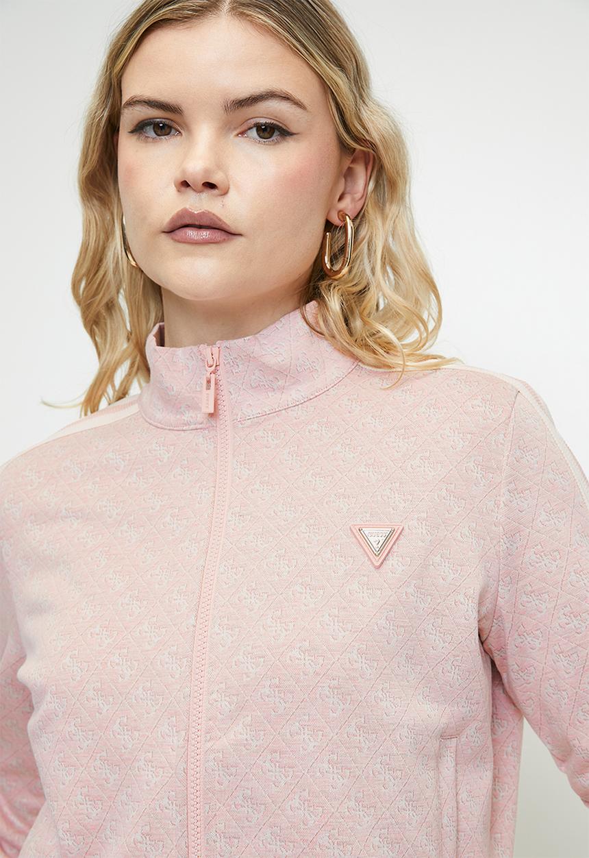 GUESS - JEAN G LOGO FULL ZIP SWEATSHIRT-4G RHOMBUS PINK ROSES