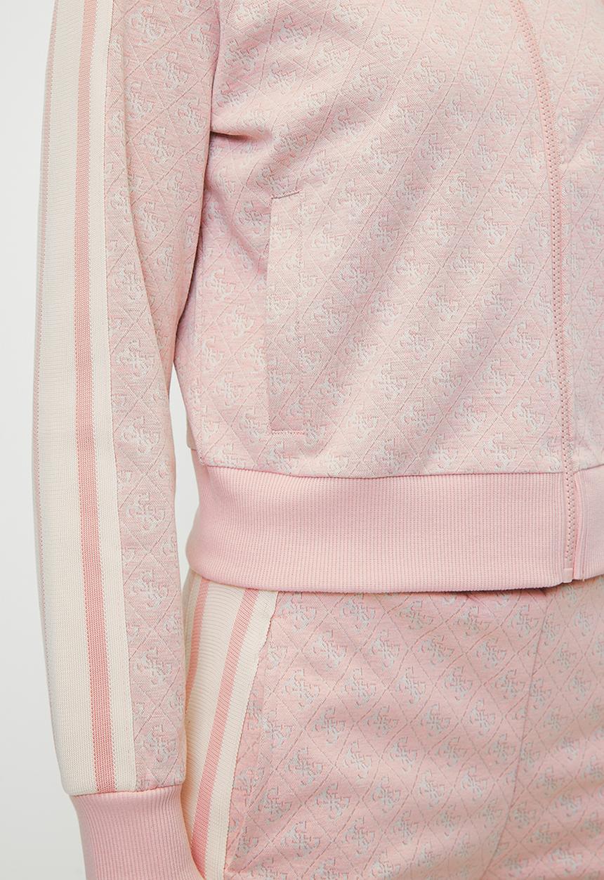 GUESS - JEAN G LOGO FULL ZIP SWEATSHIRT-4G RHOMBUS PINK ROSES