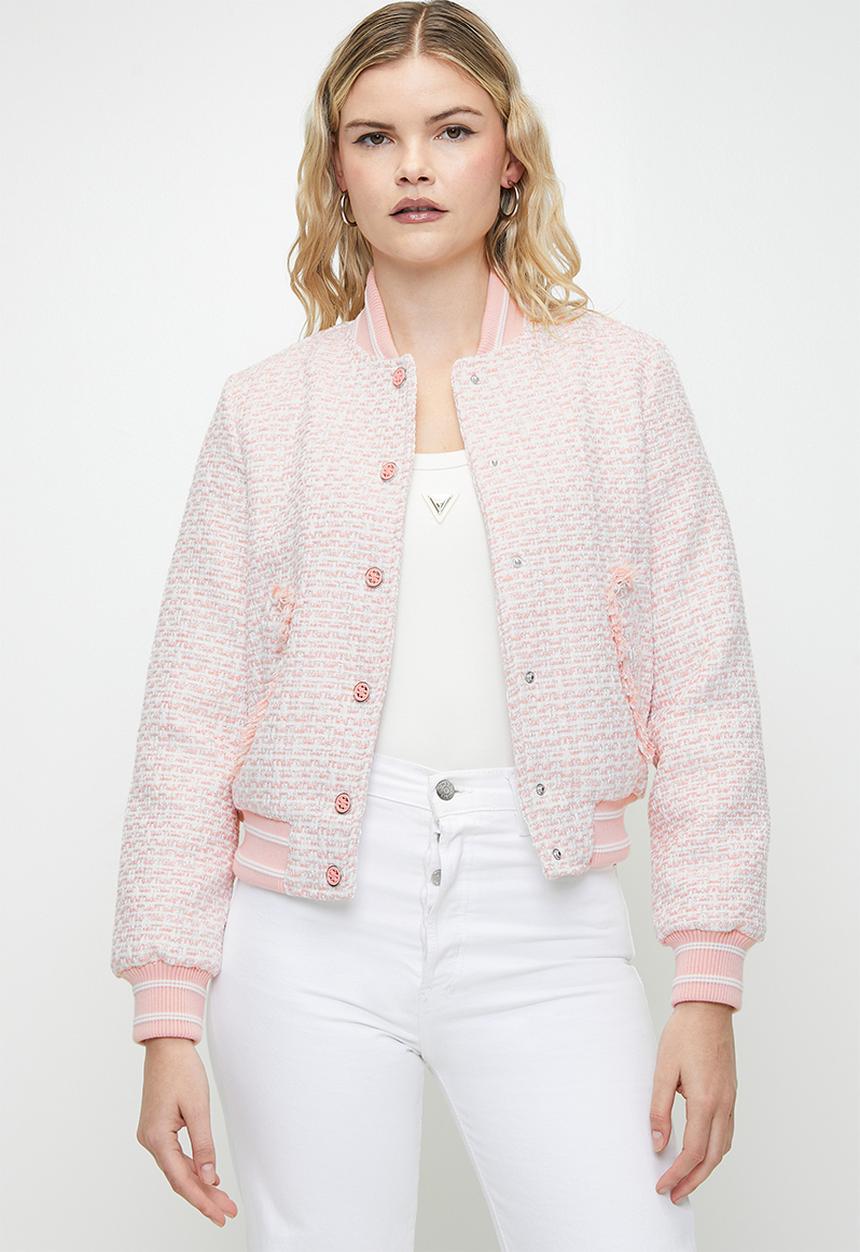 GUESS - NEW GLORIA TWEED BOMBER-LOW KEY PINK MULTI
