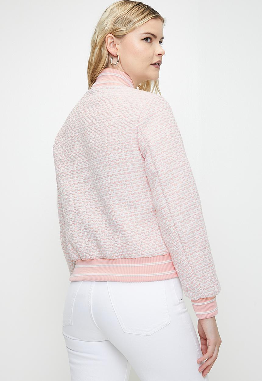 GUESS - NEW GLORIA TWEED BOMBER-LOW KEY PINK MULTI