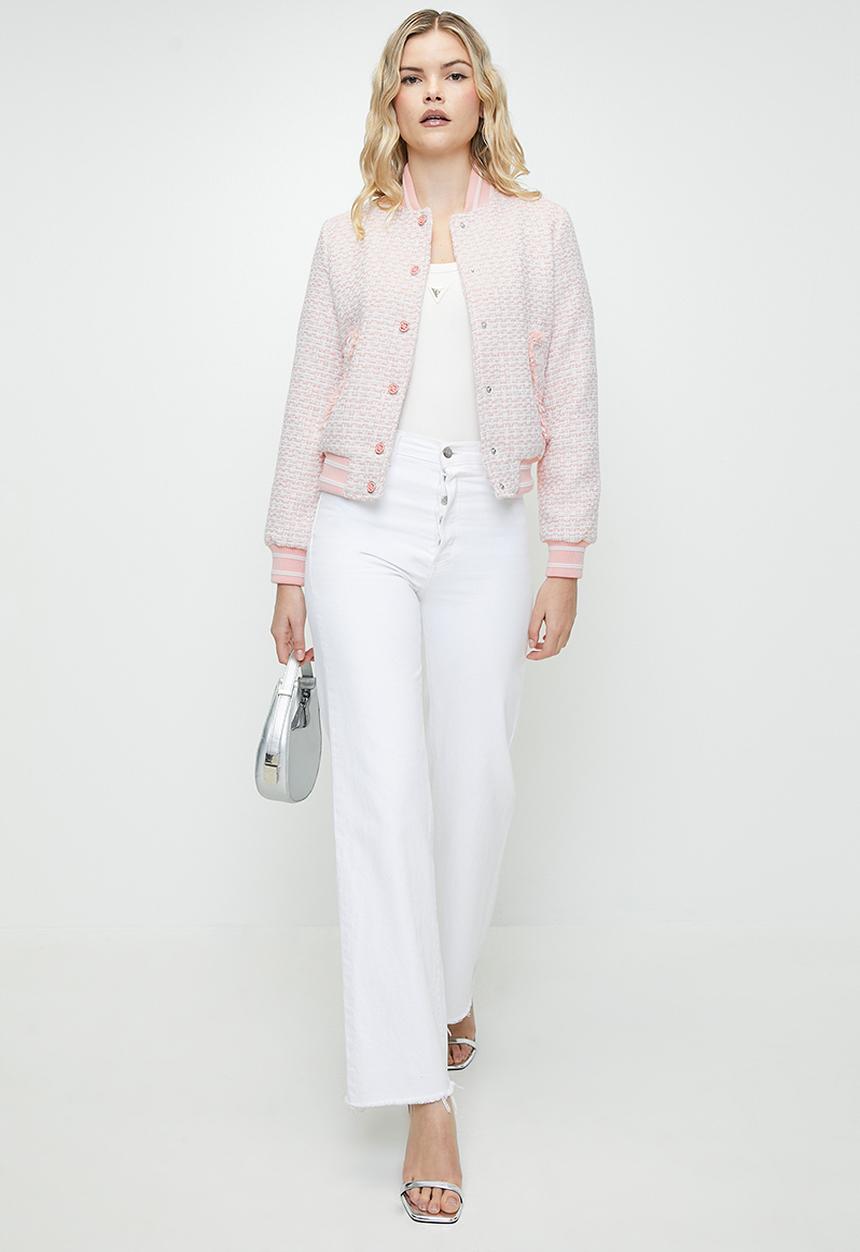 GUESS - NEW GLORIA TWEED BOMBER-LOW KEY PINK MULTI