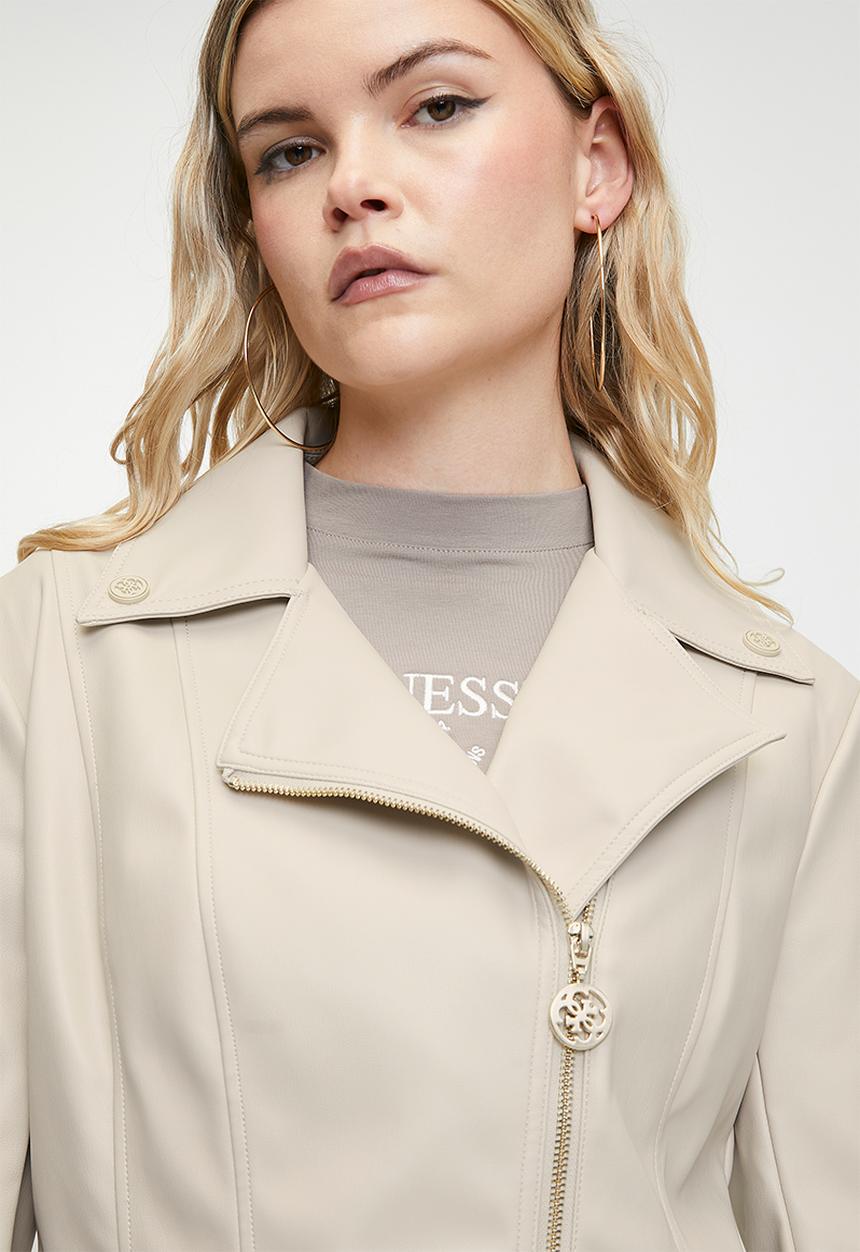GUESS - CLEMENCE PU LEATHER JACKET-PEARL OYSTER MULTI