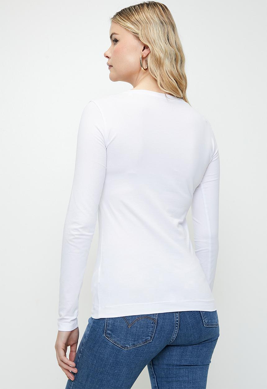 GUESS - LS CN SHINY TRIANGLE TEE-PURE WHITE