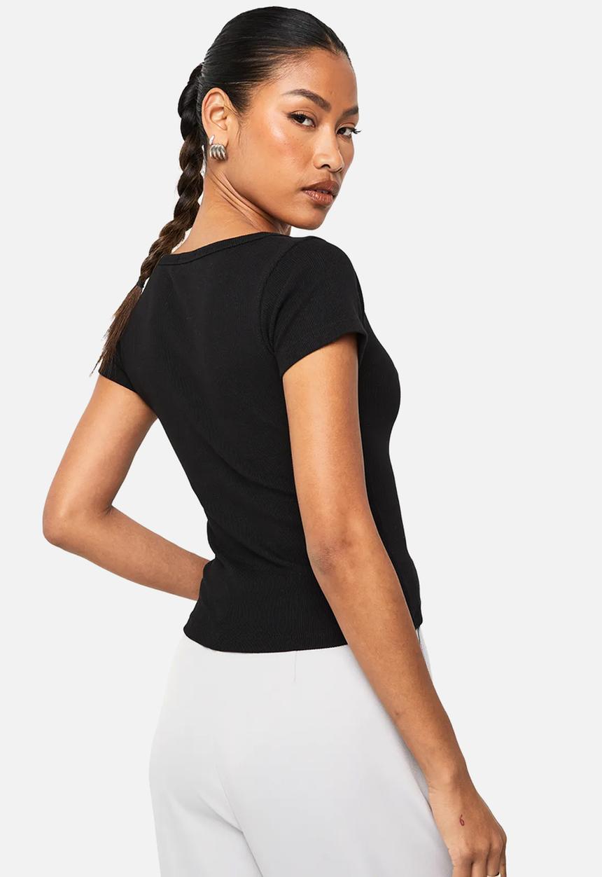 boohoo - Rib scoop neck short sleeve top - black