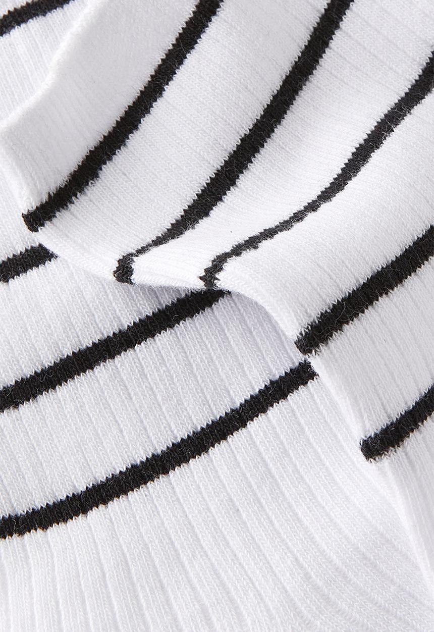 Rubi - Stripe Ribbed Crew Sock - White/Black