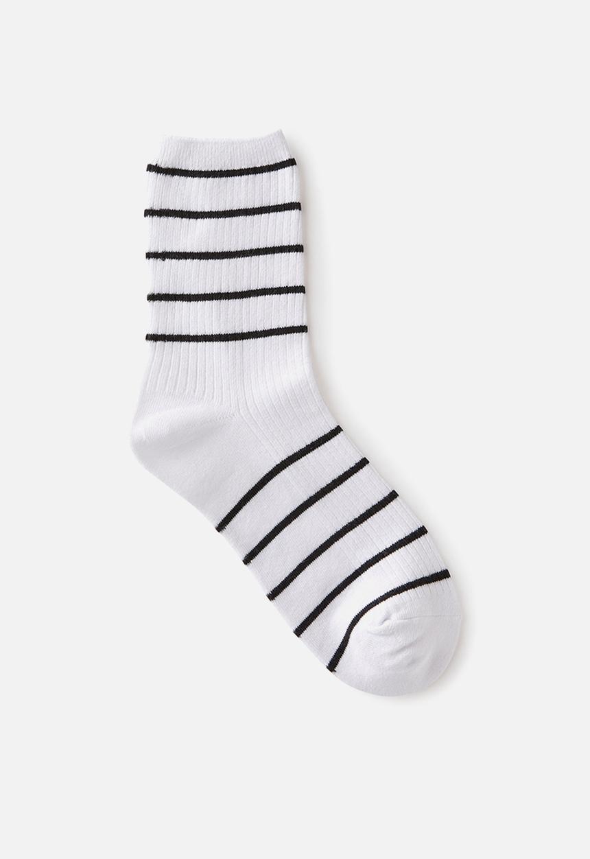 Rubi - Stripe Ribbed Crew Sock - White/Black