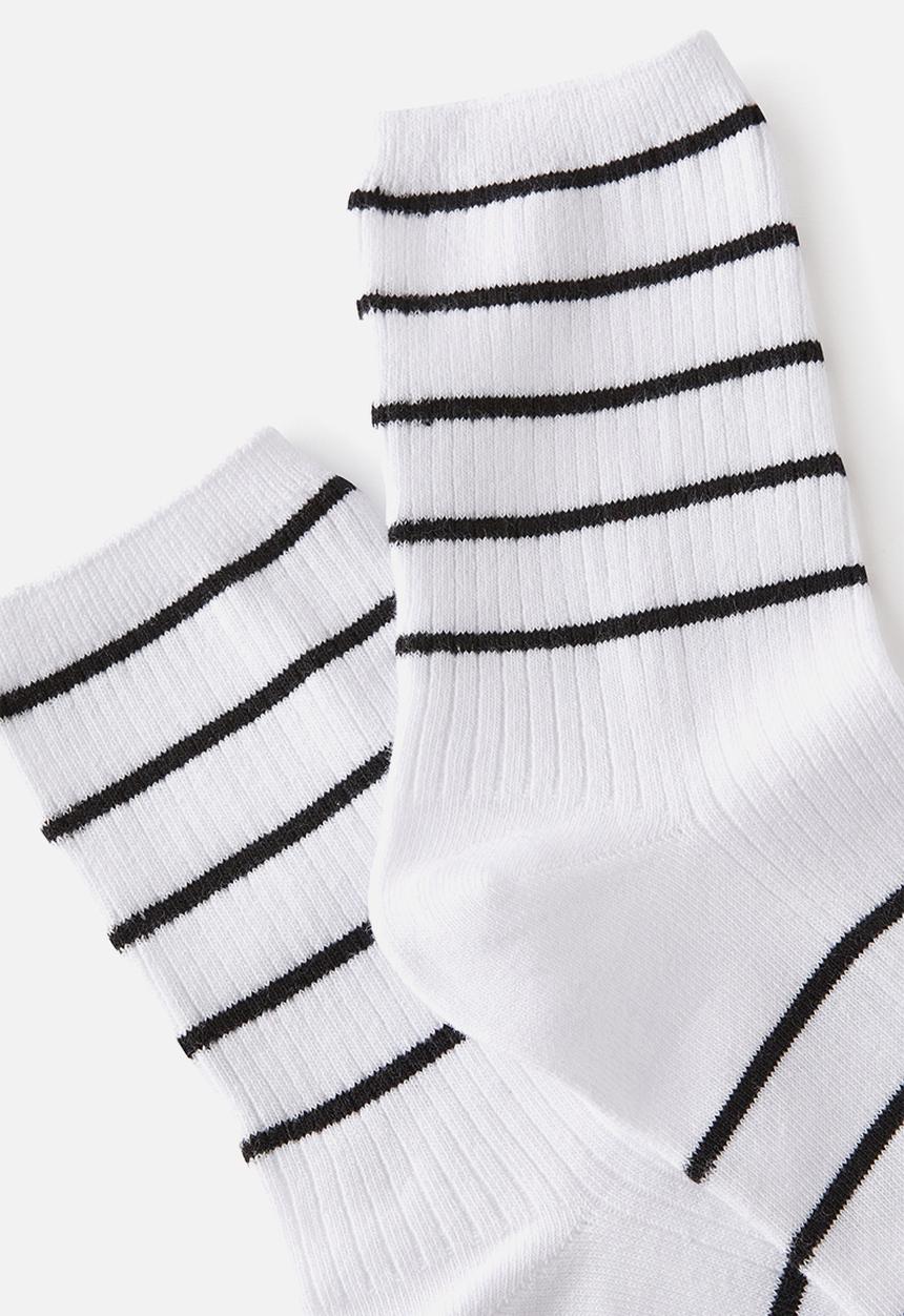 Rubi - Stripe Ribbed Crew Sock - White/Black