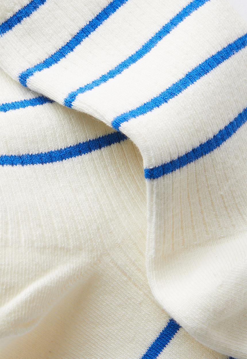 Rubi - Stripe Ribbed Crew Sock - Ecru/Blue