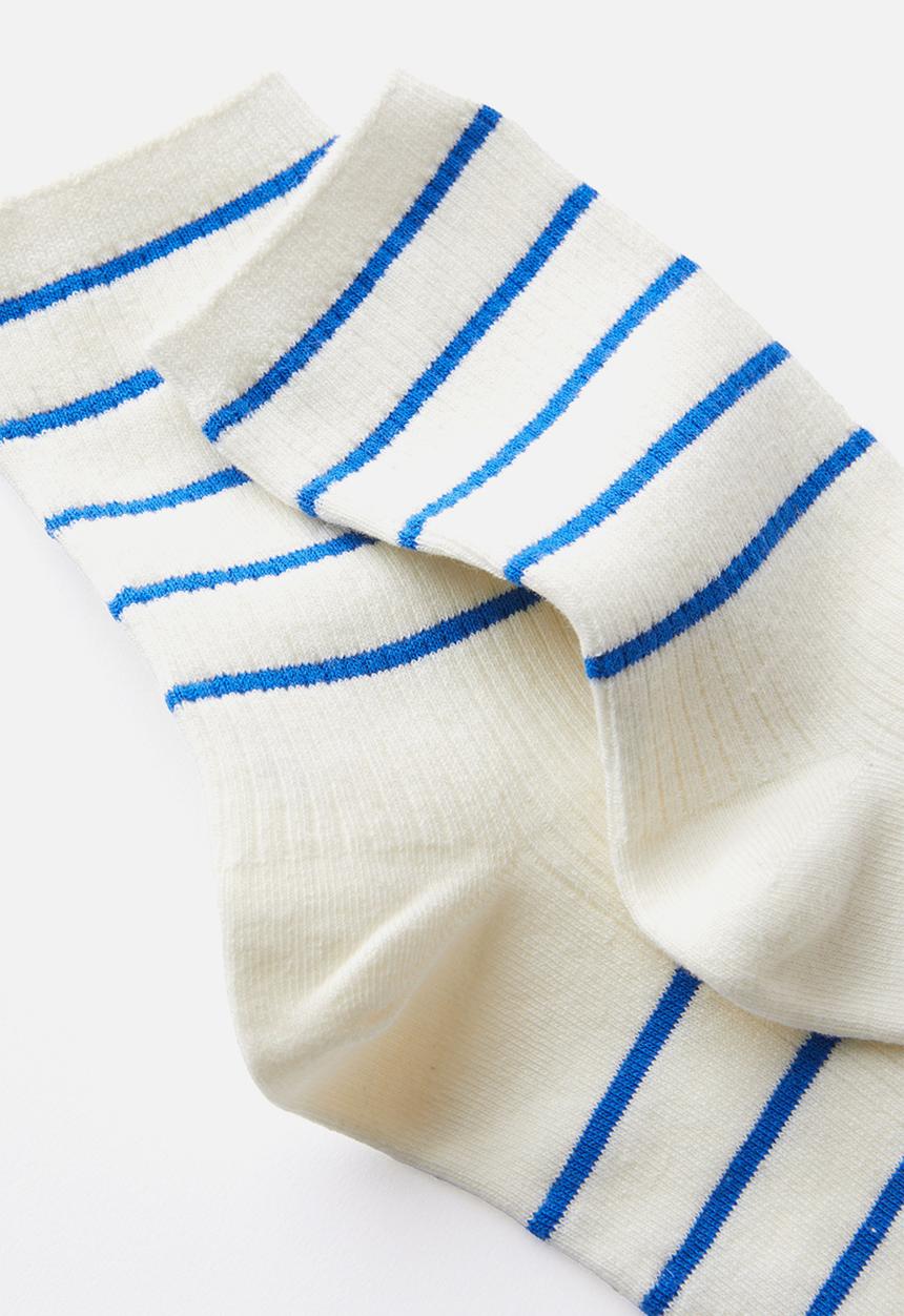 Rubi - Stripe Ribbed Crew Sock - Ecru/Blue