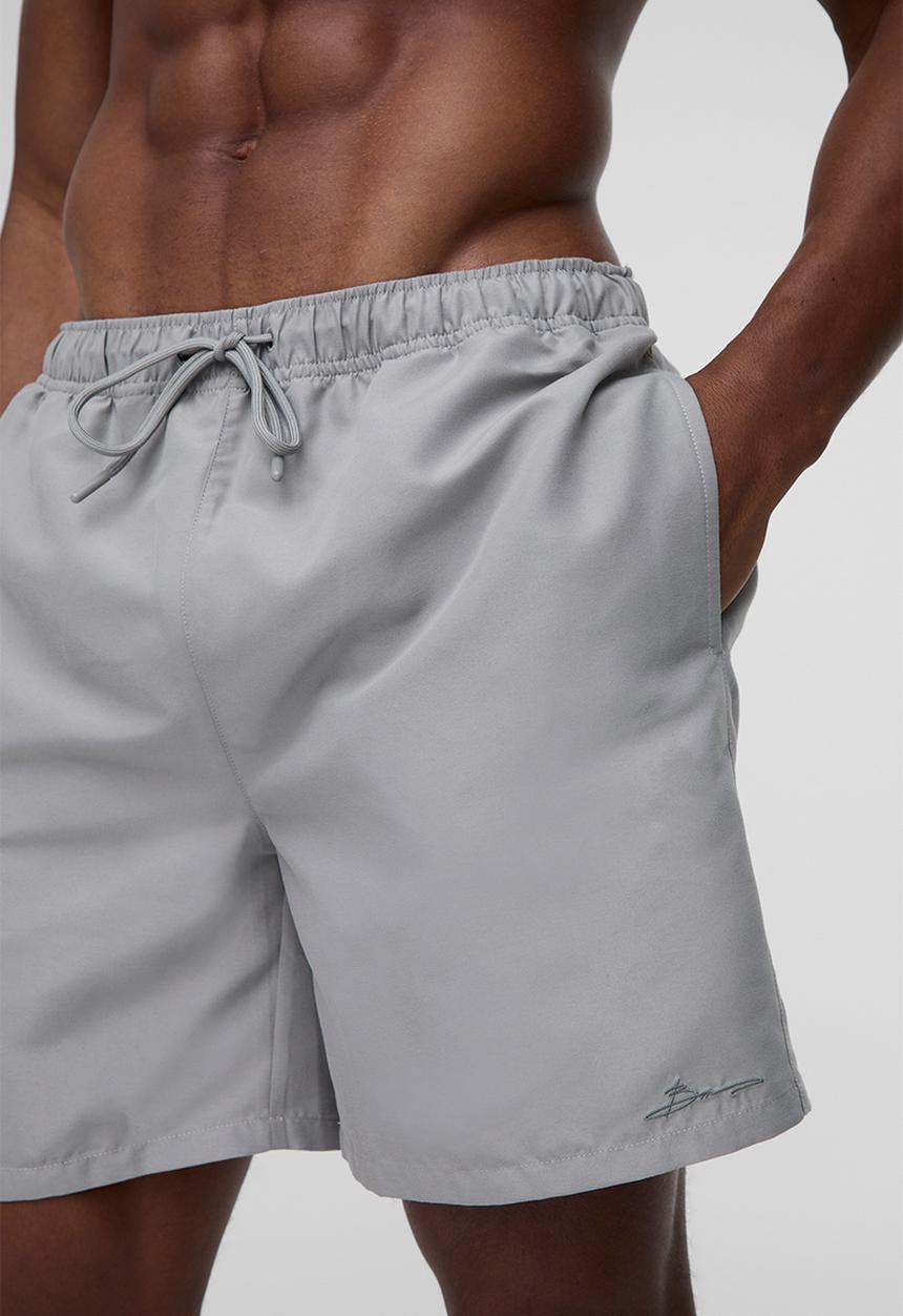 boohooMAN - Branded Mid Length Swim Short in Grey - Grey