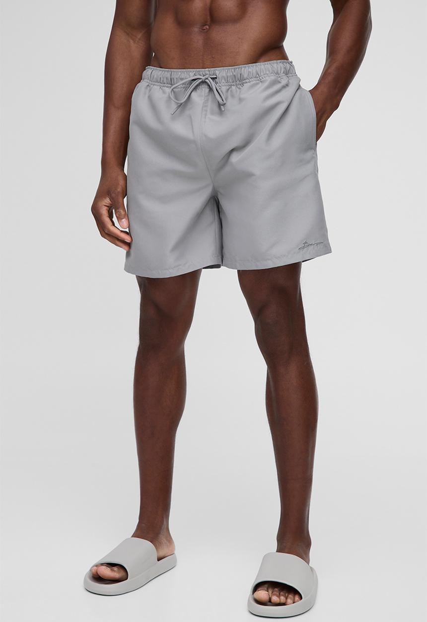boohooMAN - Branded Mid Length Swim Short in Grey - Grey