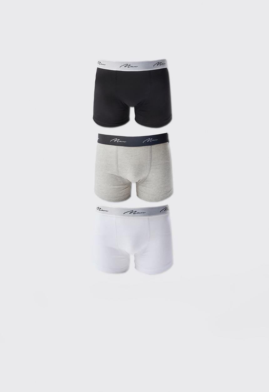 boohooMAN - 3 Pack Man Signature Mixed Colour Trunks - Multi
