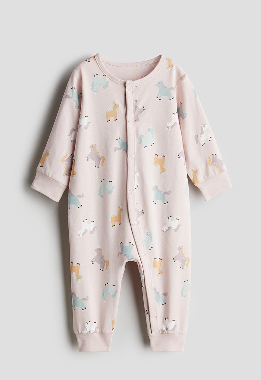 H&M - Patterned sleepsuit - light dusty pink/horses