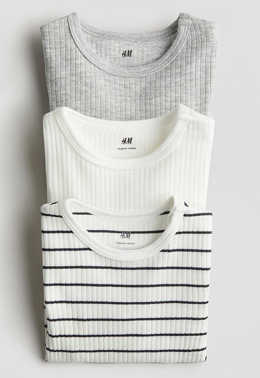 H&M - 3-Pack ribbed bodysuits - grey/striped
