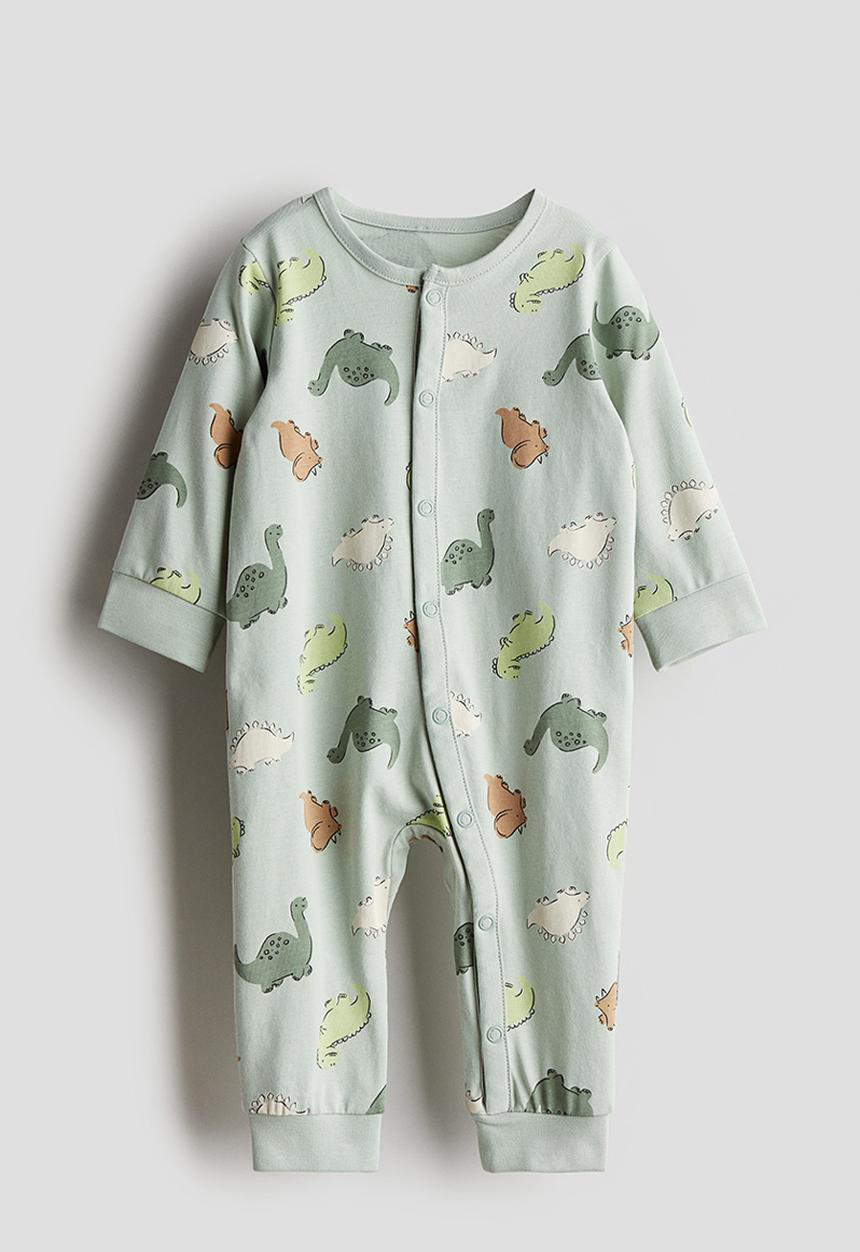 H&M - Patterned sleepsuit -  light dusty green/dinosaurs 