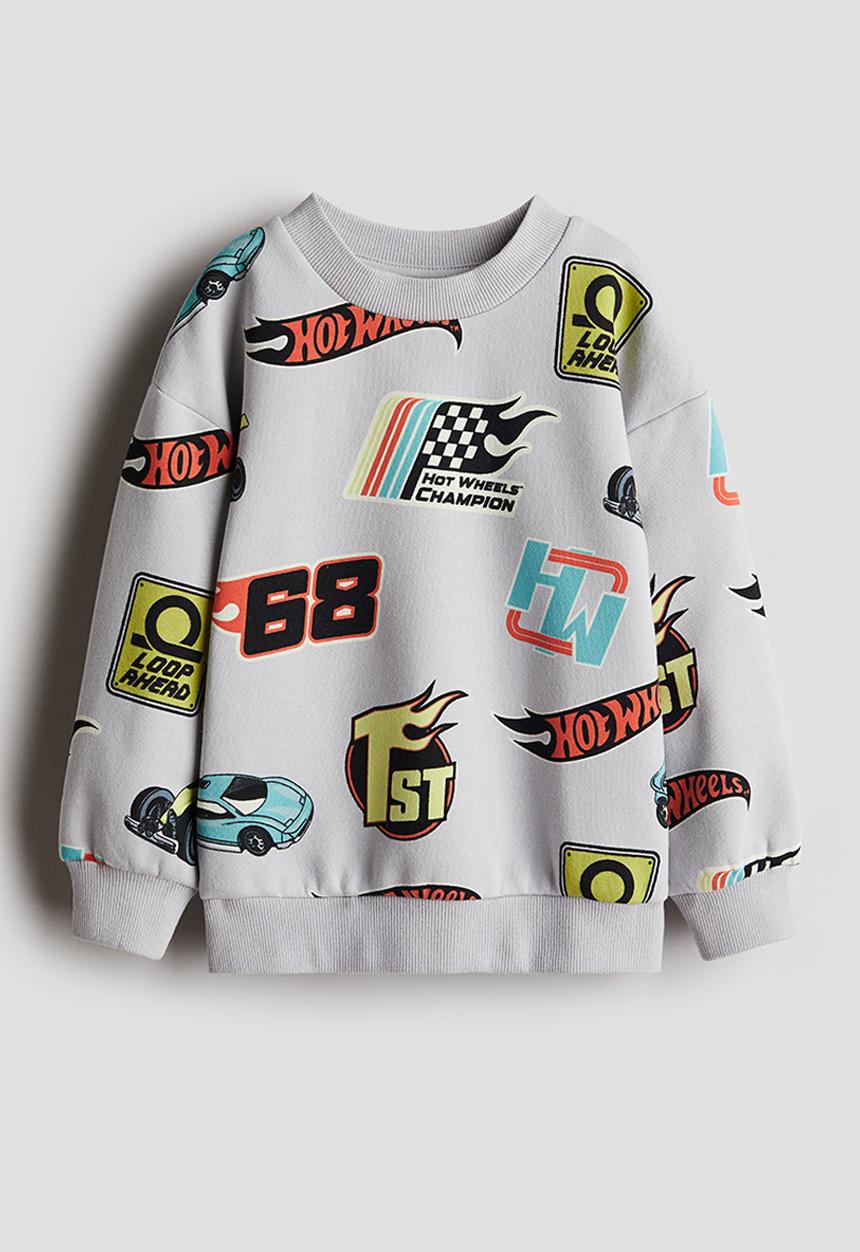 H&M - Oversized printed sweatshirt - light grey hot wheels 