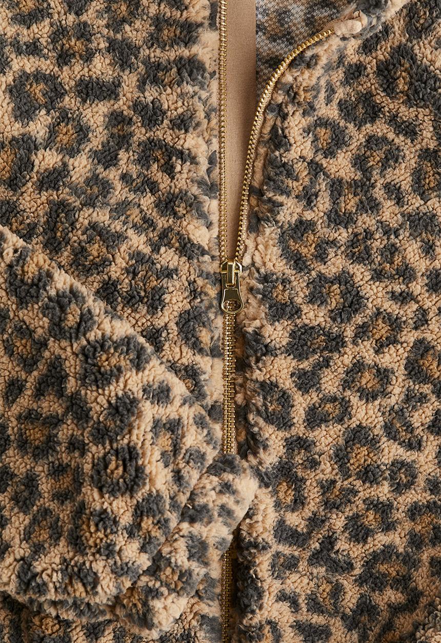 H&M - Teddy zip-through hoodie - beige/leopard-print