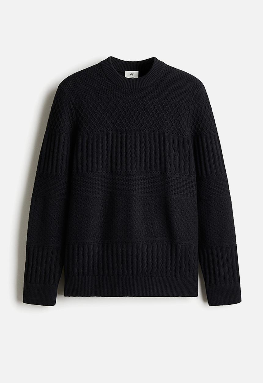 H&M - Regular fit textured-knit jumper - navy blue 