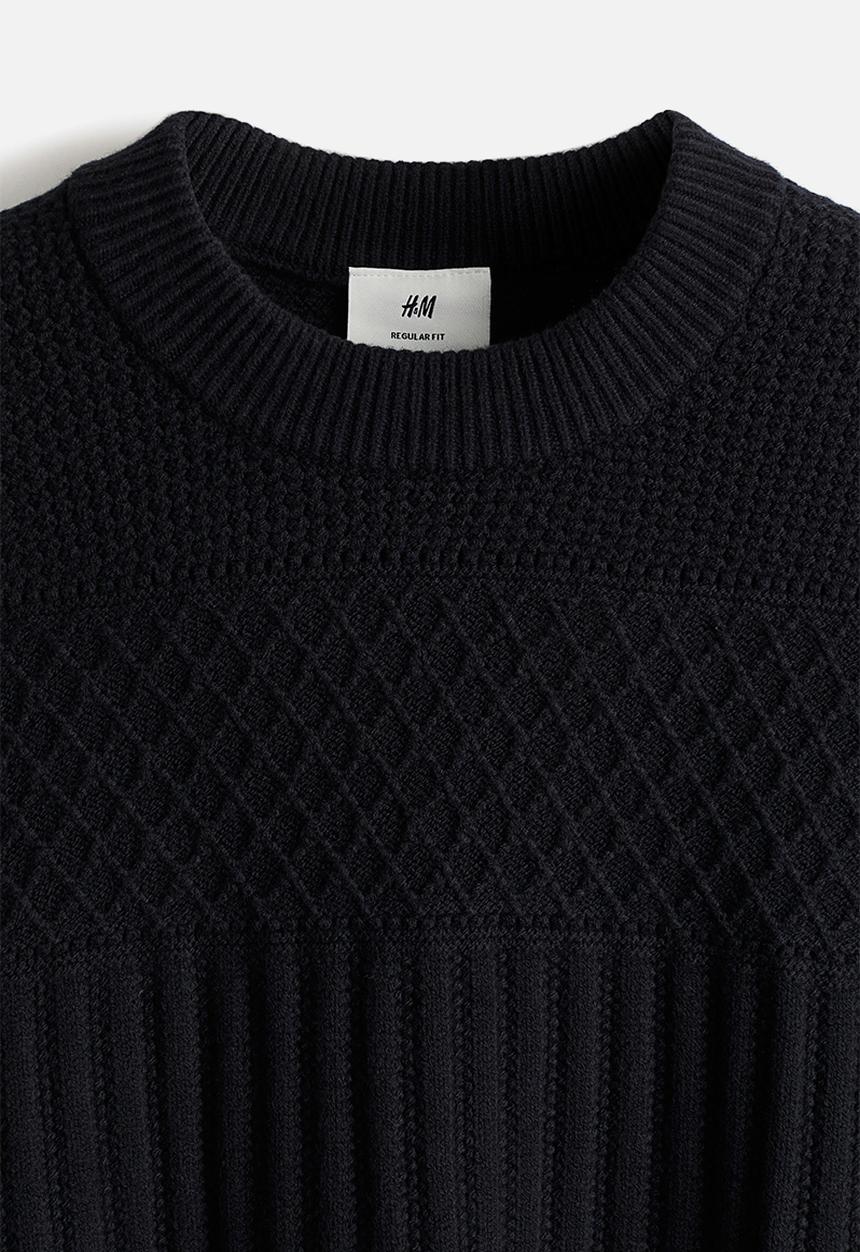 H&M - Regular fit textured-knit jumper - navy blue 